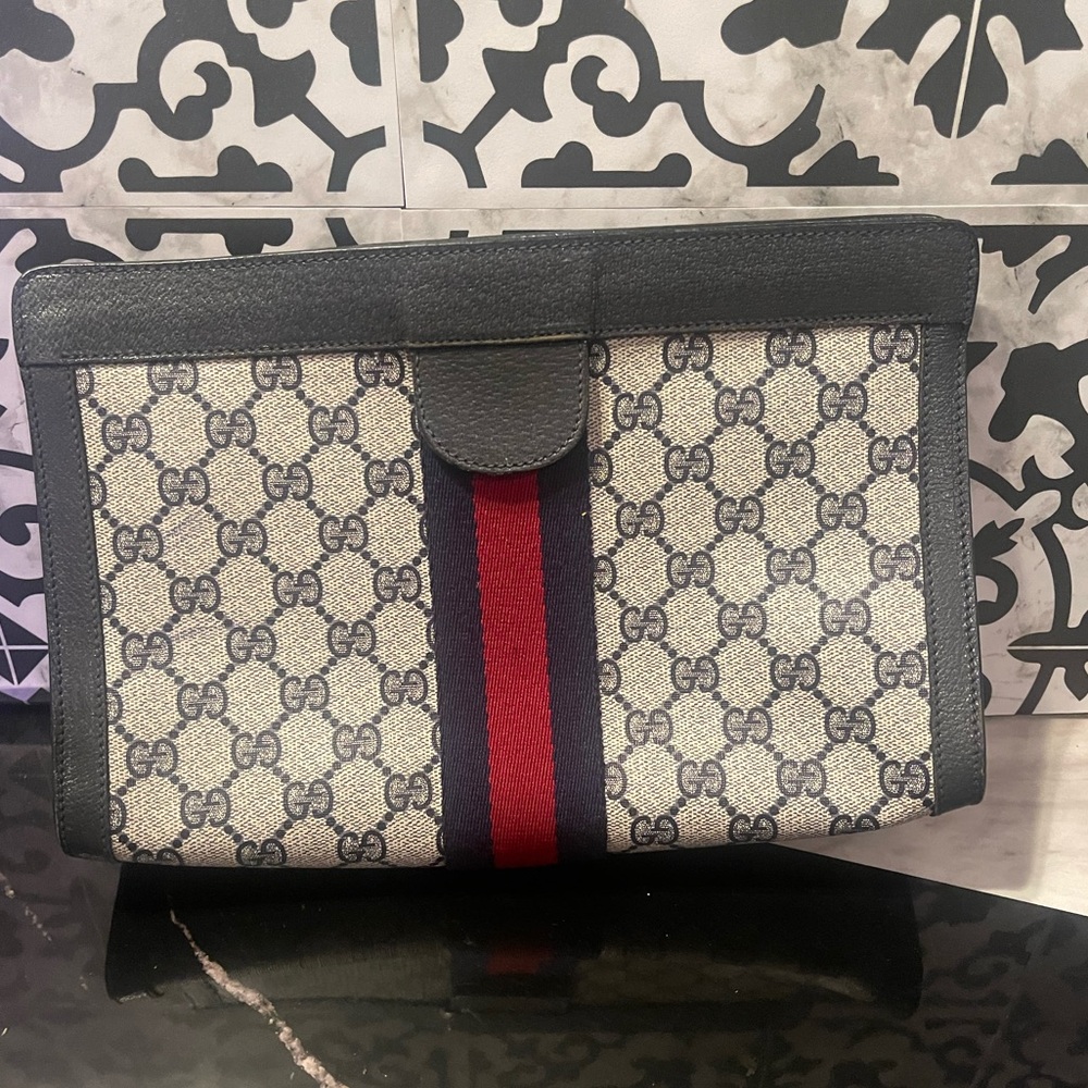 Gucci Blue GG Vintage Web Cosmetic Clutch